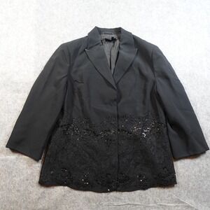 Luisa Spagnoli Blazer Womens Extra Large IT 50 Black Snap Front Lace Sequin